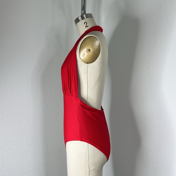 Retro Stage Red 30's Pin Up Retro Halter Plunge One Oc Swim Suit Bathing… - Picture 2 of 6